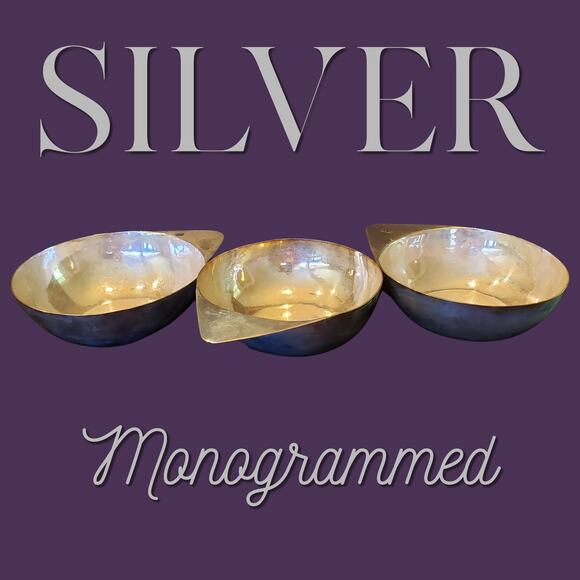 Elegant Four Silver Bowls with Triangular Handles and "C" Monogram - Picture 1 of 13